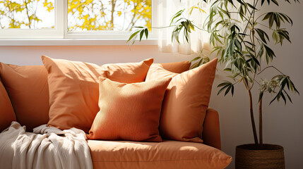 Scandinavian Living Room Detail with Terra Cotta Pillow