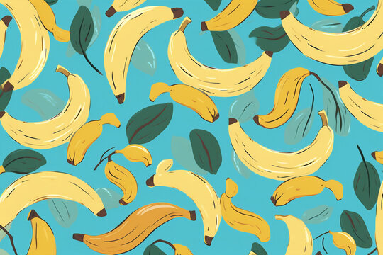 art banana sweet yellow pattern fruit trendy background fresh blue food. Generative AI.