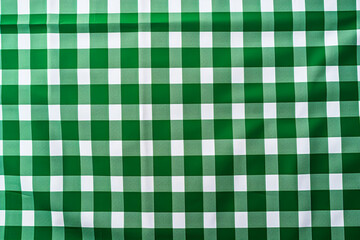 A green checkered table cloth shot . 