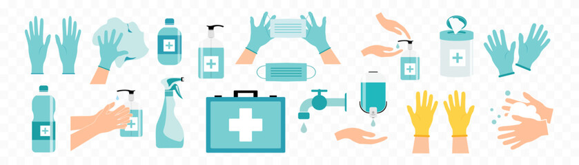 Fototapeta premium Hygienic set. wash hands icon. Vector.