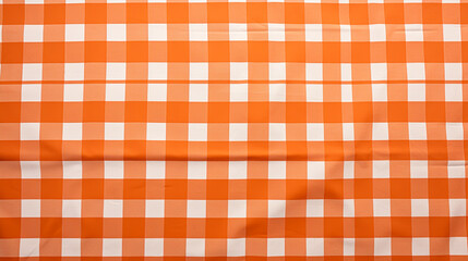 A orange checkered table cloth shot . 