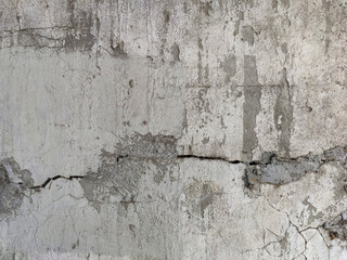 Old and dirty white wall with cracked plaster, background