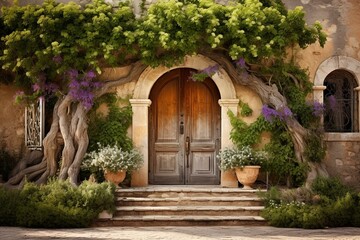 Fototapeta na wymiar an entrance to a Provençal residence. Generative AI