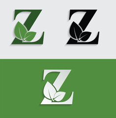 Green eco letter Z leaf template logo natural alphabet	
