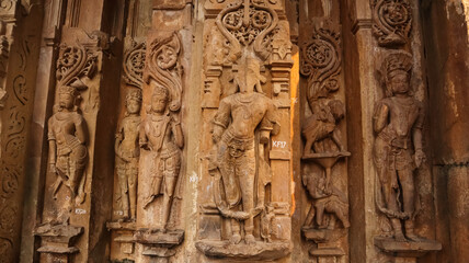 Beautiful Carving Carving Details of Hindu Deities on the Kalinjar Fort, Neelkanth Mahadeva Temple, Kalinjar, Uttar Pradesh, India.