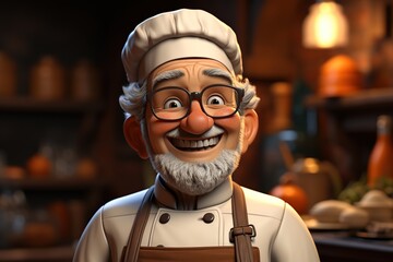 Chef, 3d cartoon, simple background, generative AI
