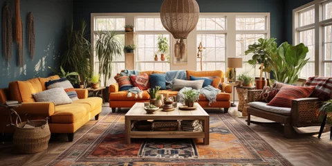 Papier Peint photo Style bohème Furnished Modern Living room, bohemian inspired interior design