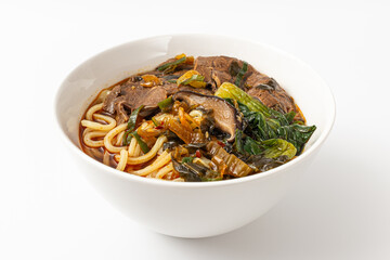 Taiwanese beef noodle on white background