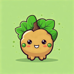 Naklejka premium Minimalist Cute Cartoon Oak: Modern Vector Illustration in Flat Design Style