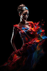 Dancing woman in a paint dress