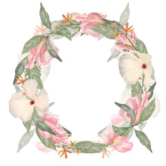 Watercolor wreath with beauty flower