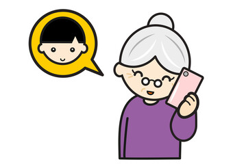 Obraz premium 孫と電話で話すおばあさん