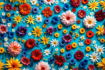 Fototapeta na wymiar Blooms in Vibrant Hues Against a Blue Canvas