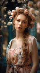 Fototapeta premium Portrait of a woman with flowers