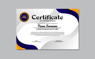 abstract style blue and orange certificate template design for appreciation. certificate template design for appreciation