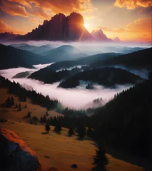 Foto auf Alu-Dibond Illustration d'un paysage montagneux  © Laure F