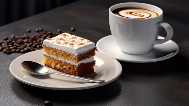 cup of hot coffee and cake photography high quality