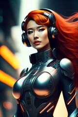 Women portrait A beautiful synthetic cyborg female falling.