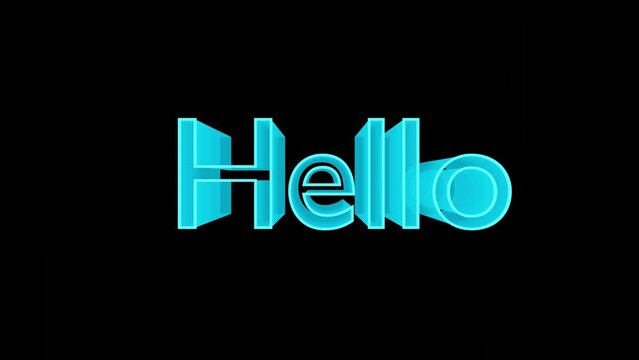 Animation of hello text against black background. 80s style, digitally generated, hologram, illustration, greeting, expressing and technology concept. Retro futuristic motion animated footage