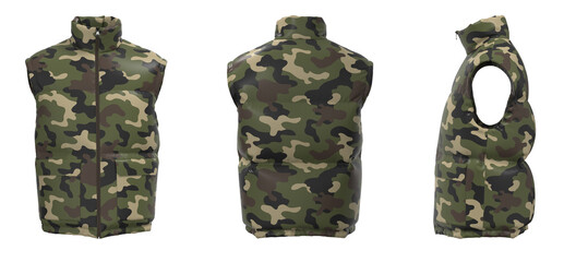 Waistcoat down jacket sleeveless with zipped. Puffer Vest. Camouflage Vest © Marko