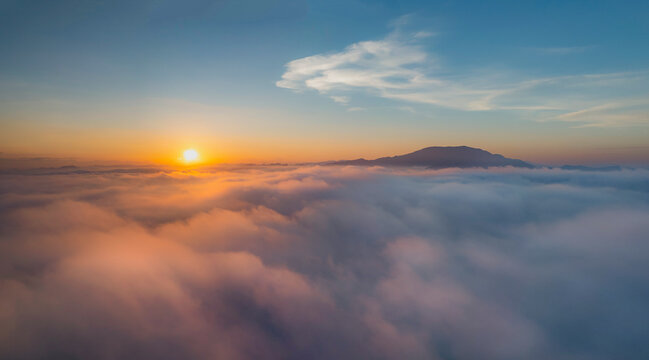 Sunrise on Long Coc tea hill, Phu Tho province, Vietnam