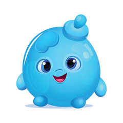 Cute Kawaii Water Drop on White Background. Vector