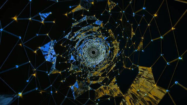 seamless VJ loop 3d animation geometric yellow and blue patterns for live concert music video abstract trippy acid trance dmt lsd colorful art. triangles loop for backdrops. VFX Background for video