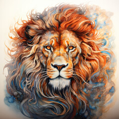 Watercolor illustration painting of a fierce lion in its natural habitat looking at the camera Generative AI