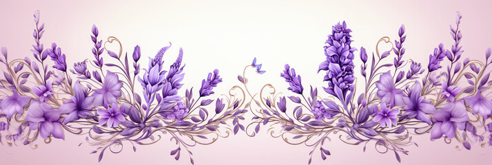 Lavender plant illustration frame footer fine lined on a white background Generative AI