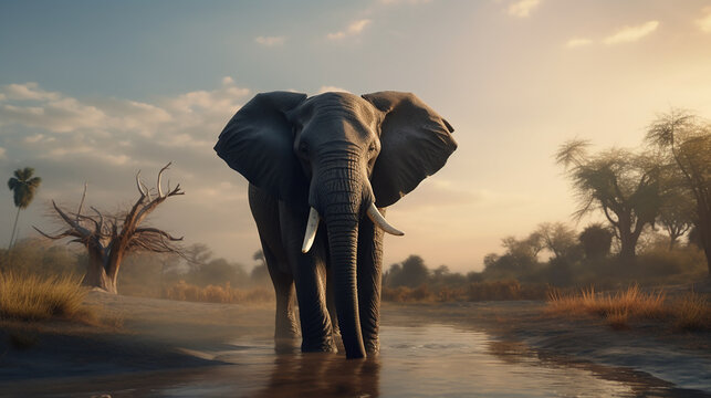 elephant at sunset