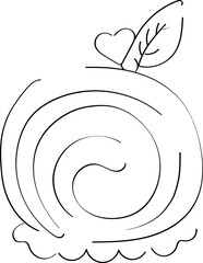 Vector roll drawn with a contour on a white background. Sweet roll with a leaf, heart and filling isolated on a white background. Simple EPS 10 illustration design for menu on white background.