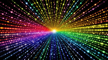 Abstract rainbow background with rays of light and bokeh effect.