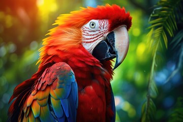 Obraz premium Colorful scarlet macaw parrot in jungle.