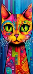 Cat painting for iPhone background made with Ai generative technology