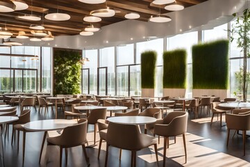 interior of café with chair and table flush floor and lighting on roof - obrazy, fototapety, plakaty