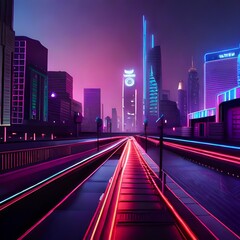 Fototapeta na wymiar A neon-lit cyberpunk cityscape