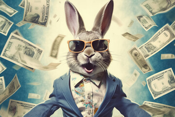 rich rabbit in sunglasses. Generative Ai - obrazy, fototapety, plakaty
