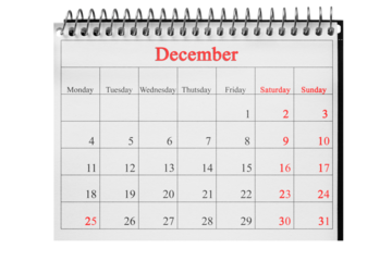 December 25 in a notebook calendar in a transparent background in PNG