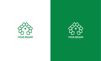 Green house line art logo, vector graphic design