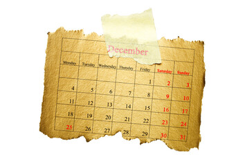 December 25 in a notebook calendar in a transparent background in PNG
