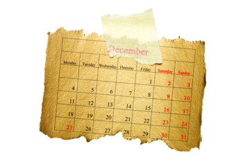 December 25 in a notebook calendar in a transparent background in PNG