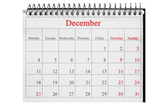 December 25 in a notebook calendar in a transparent background in PNG