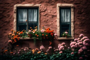 Fototapeta na wymiar Blossoms by the Window: Nature's Framed Beauty