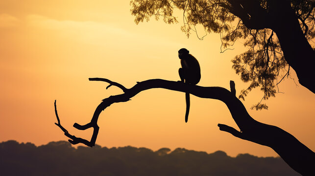 silhouette image of a monkey which is tree . 