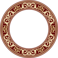 Vector black and red round Turkish ornament. Endless ottoman national border, frame..