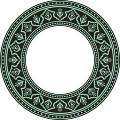 Vector round national green with black ornament of ancient Persia. Iranian ethnic circle, ring, border, frame..