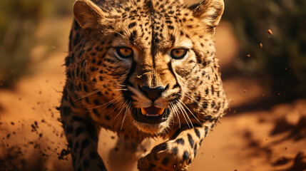 Obraz premium action image of a cheetah running very fast . 