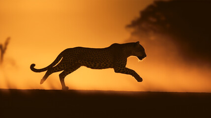 silhouette cheetah which is running very fast . 
