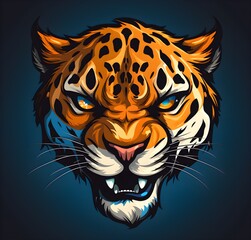 Colorful poster with leopard portrait isolated on black background