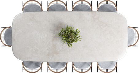Top view of marble dining table with chairs